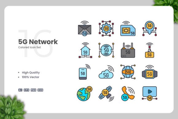 5G Network Color Icons for Modern Web and Editorial Design