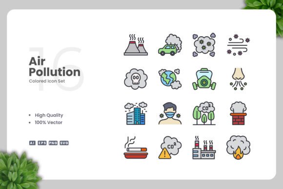Air Pollution Color Icons Graphics