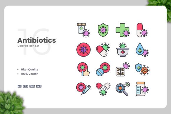 Antibiotics Color Icons for Local Business Branding