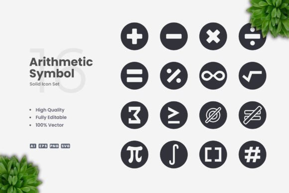 Arithmetic Symbol Solid Icons for Graphic Design Projects
