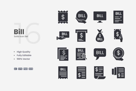 Bill Solid Icons - Clean Graphics for Handmade Creations
