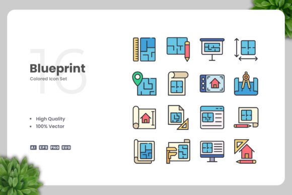Blueprint Color Icons: A Versatile Graphic Asset for Branding and Marketing