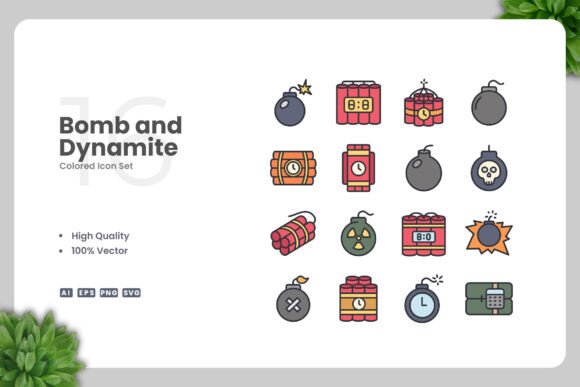 Bomb and Dynamite Color Icons - Graphics for Creative Projects
