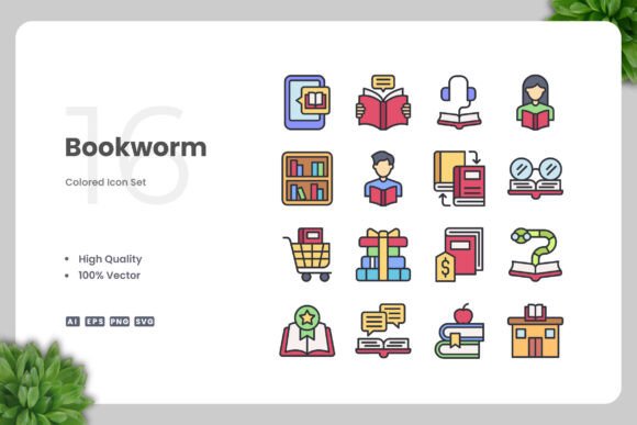 Bookworm Color Icons - A Versatile Graphic Asset for Digital Sellers