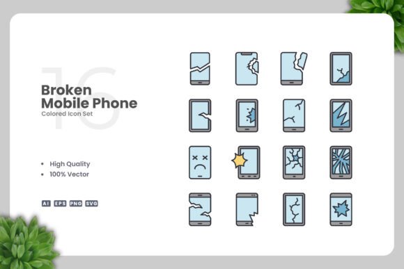 Broken Mobile Phone Color Icons for Branding and Marketing