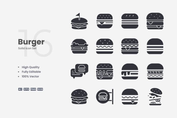 Burger Solid Icons - Clean Graphics for Modern Branding