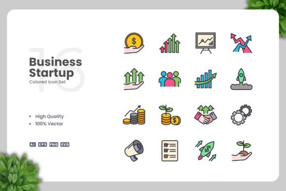 Business Startup Color Icons - Clean Graphics for Handmade Creations