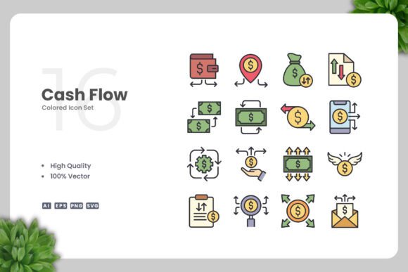 Cash Flow Color Icons for Local Business Branding