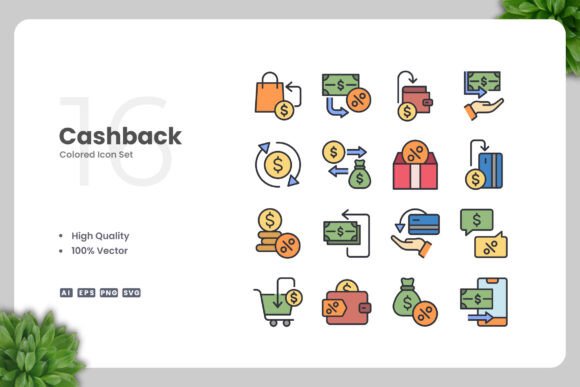 Cashback Color Icons for Local Business Graphics