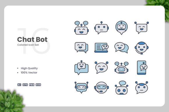 Chat Bot Color Icons for Small Business Branding