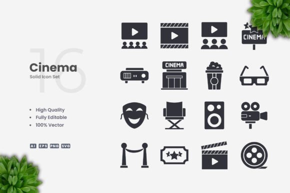 Cinema Solid Icons Graphics for Handmade Creations
