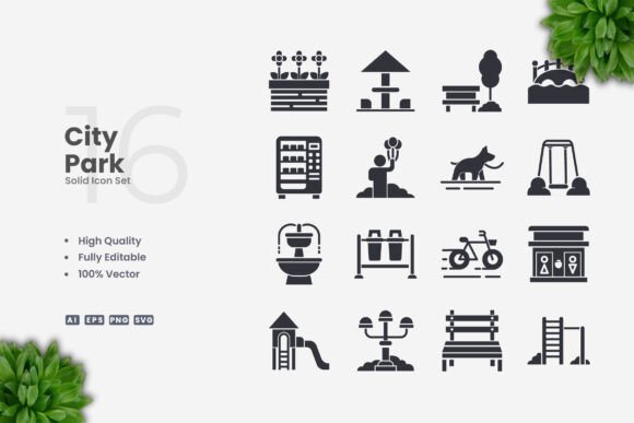 City Park Solid Icons Graphics for Digital Sellers