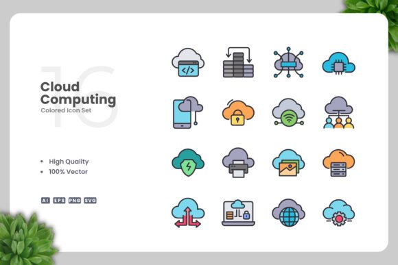 Cloud Computing Color Icons for Modern Graphic Design