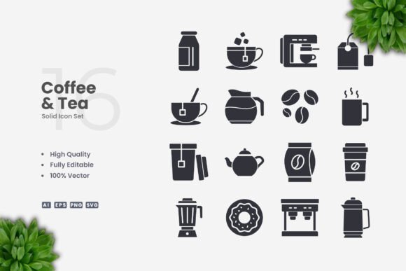 Coffee and Tea Solid Icons - Clean Graphics for Modern Branding
