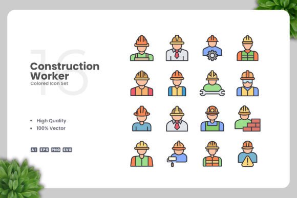 Construction Worker Color Icons for Local Business Branding
