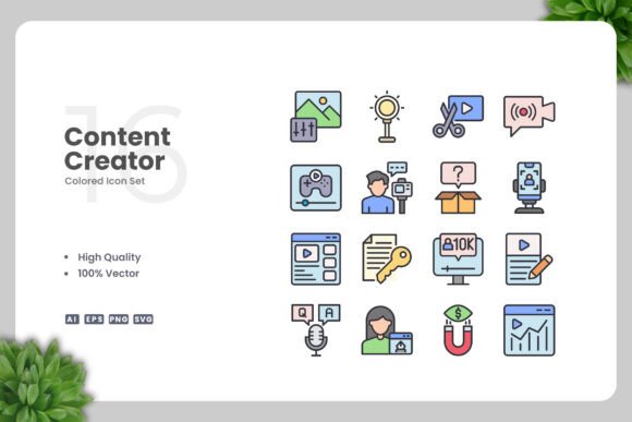 Content Creator Color Icons for Modern Design Projects