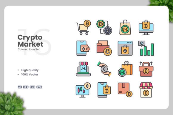 Crypto Market Color Icons for Local Business Branding