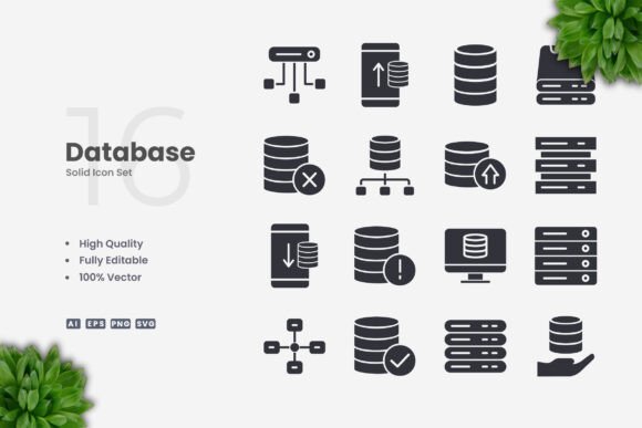 Database Solid Icons for Local Business Branding