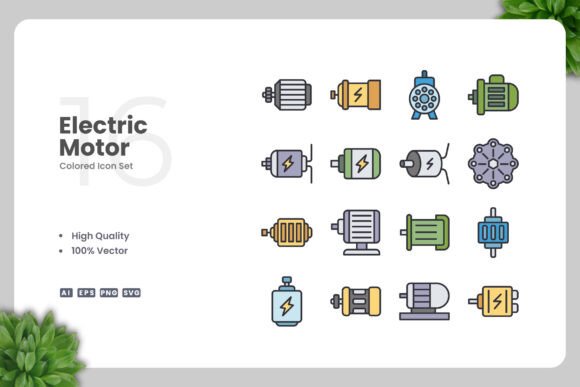 Electric Motor Color Icons for Local Business Branding