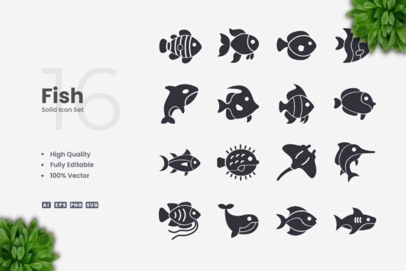 Fish Solid Icons - Clean Graphics for Modern Branding
