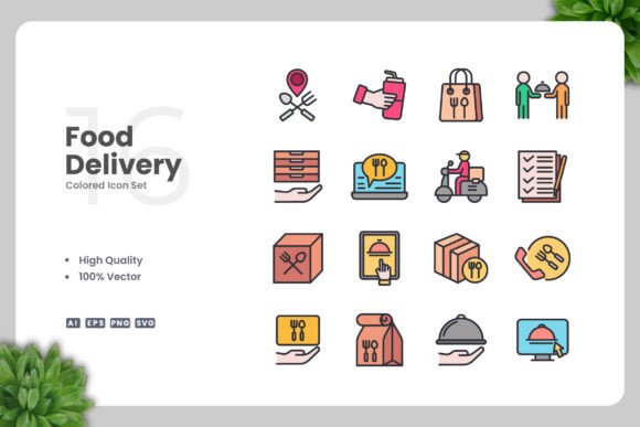 Food Delivery Color Icons - A Versatile Graphic Asset
