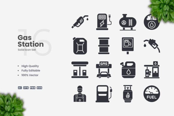 Gas Station Solid Icons for Graphic Design Projects