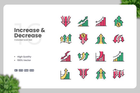 Increase and Decrease Color Icons for Modern Web Design