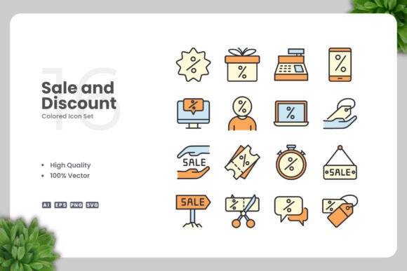 Sale and Discount Color Icons for Branding and Design