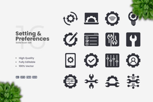 Settings and Preferences Solid Icons for Modern Design Projects