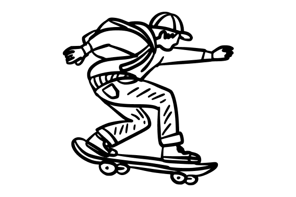 Skateboarder Doing Tricks Doodle Graphics