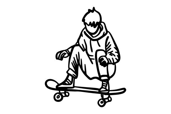 Skateboarder in Mid-Air Trick Doodle Graphics