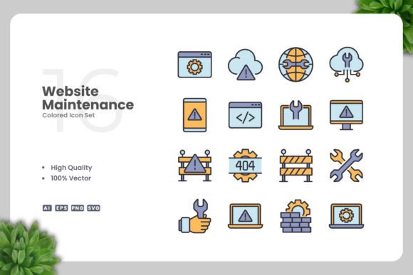 Website Maintenance Color Icons for Small Business Branding