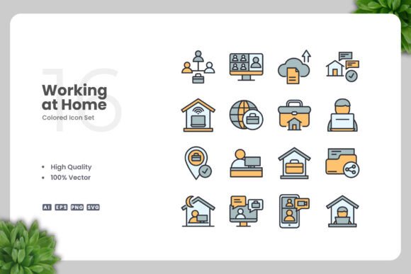 Working at Home Color Icons for Modern Design Projects